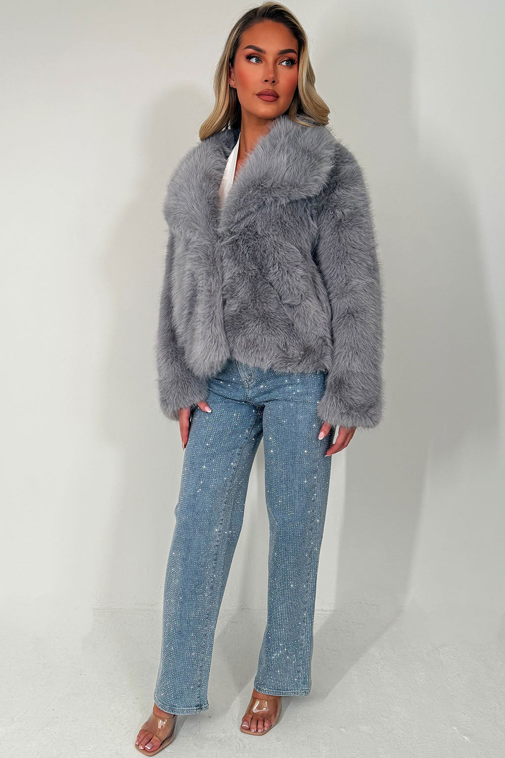 faux fur jacket for womens with collar styledup