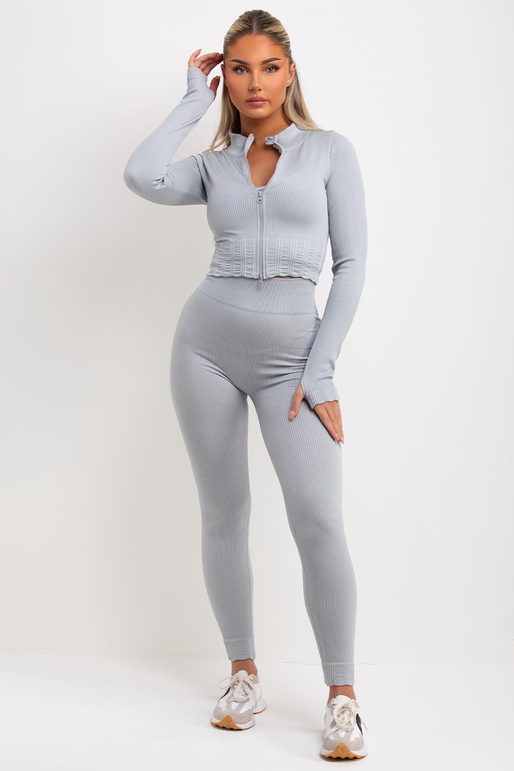 womens 3 piece gym set uk grey