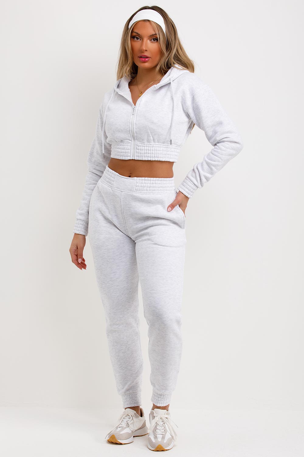 grey crop tracksuit zip front