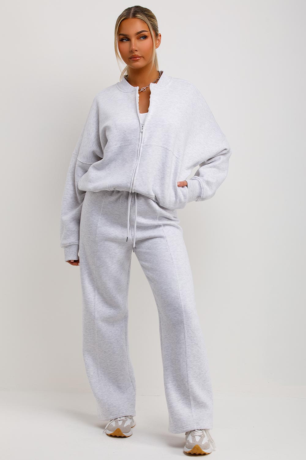 drop shoulder bomber sweatshirt with zip and straight leg joggers loungewear set zara womens tracksuit