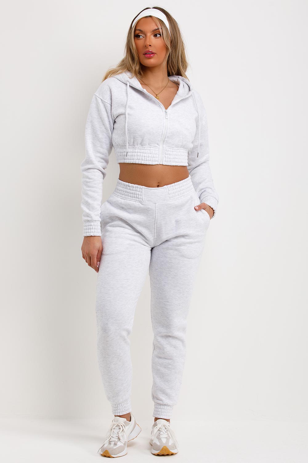 womens marl grey crop tracksuit set