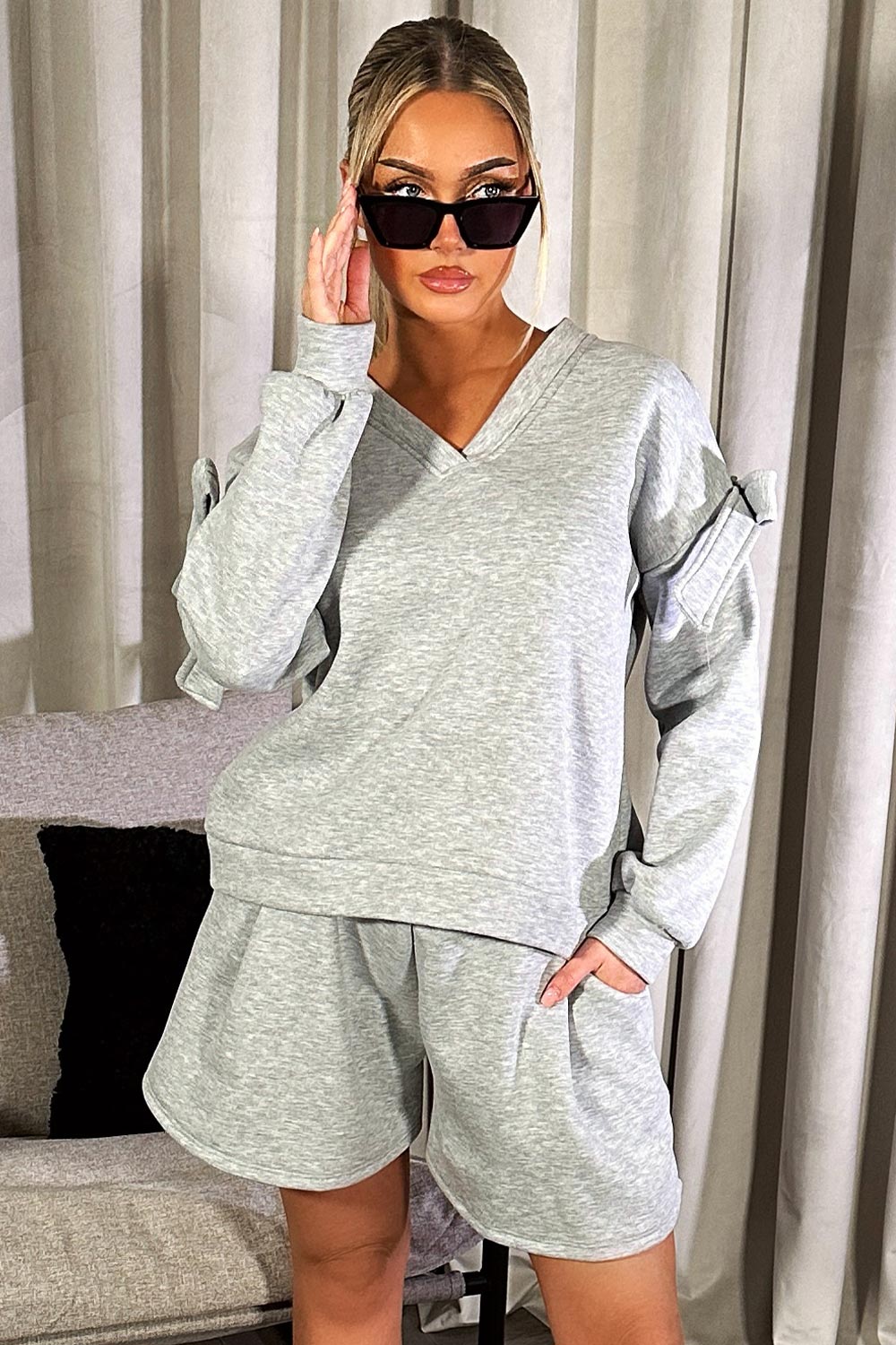 womens shorts and sweatshirt loungewear set