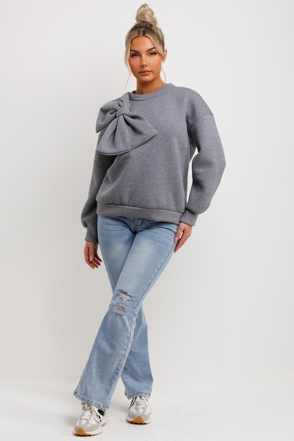 bow sweatshirt grey