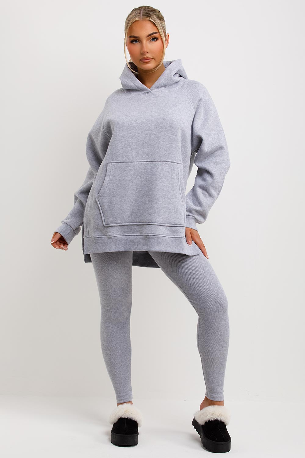 womens rib leggings and hoodie set