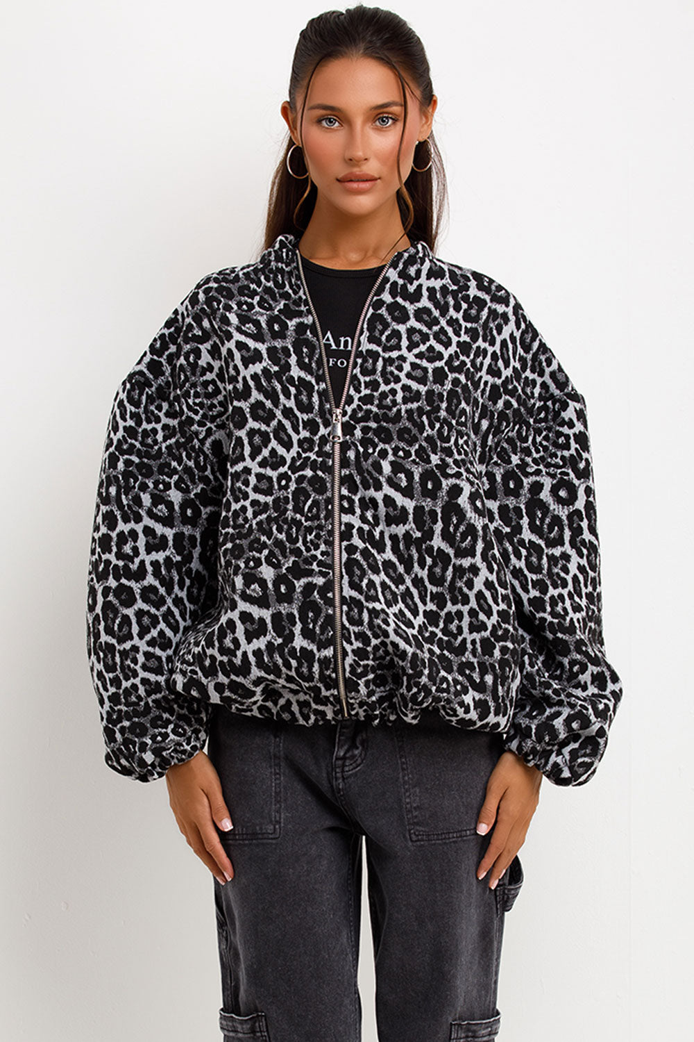 womens leopard print oversized bomber jacket