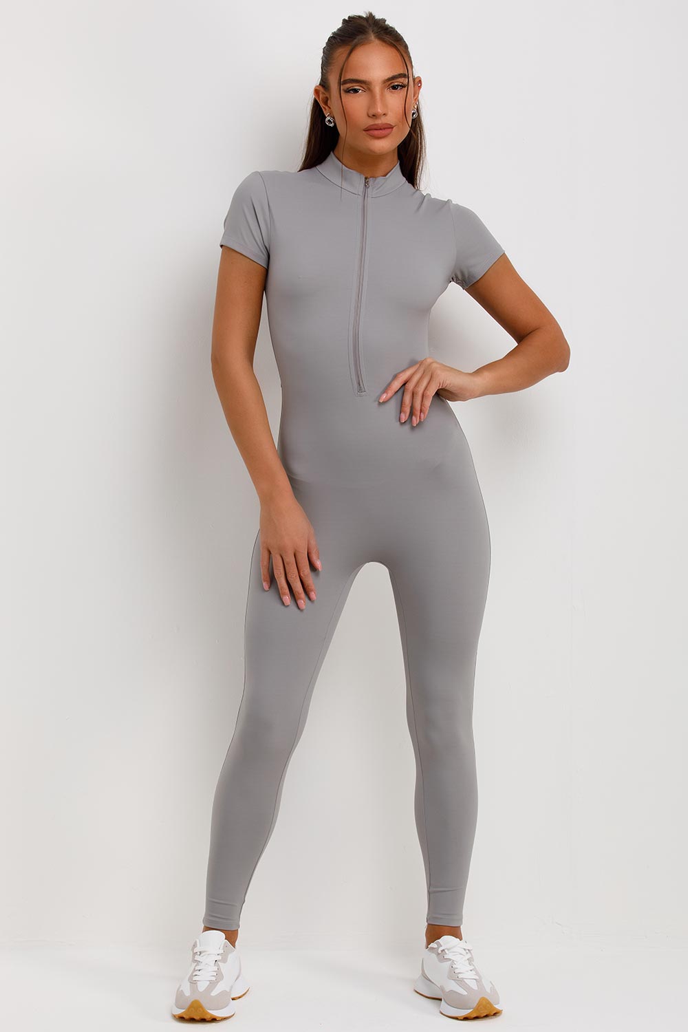 sculpt contour short sleeve jumpsuit zip front