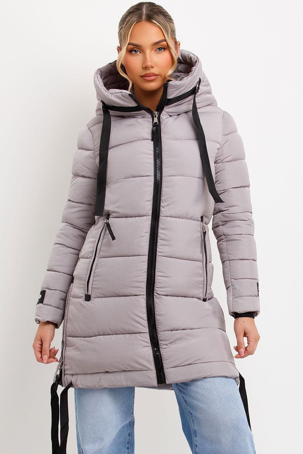 womens long puffer padded coat with hood outerwear