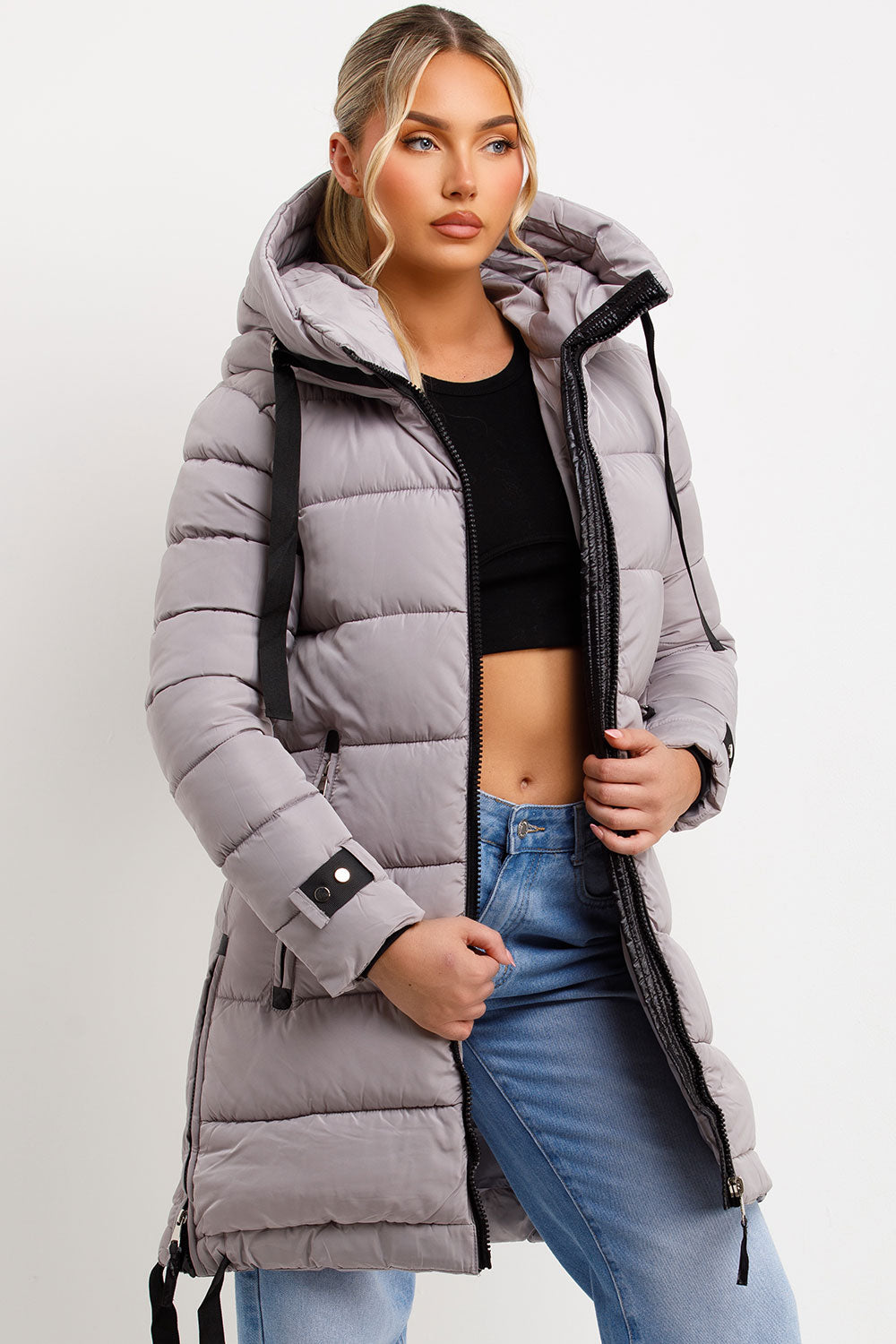 womens long padded puffer coat for winter styledup