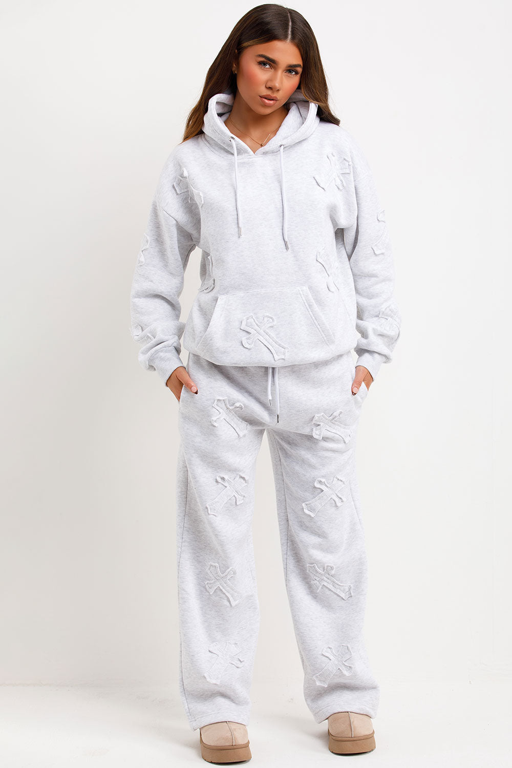 womens cross hoodie and joggers loungewear co ord set styledup