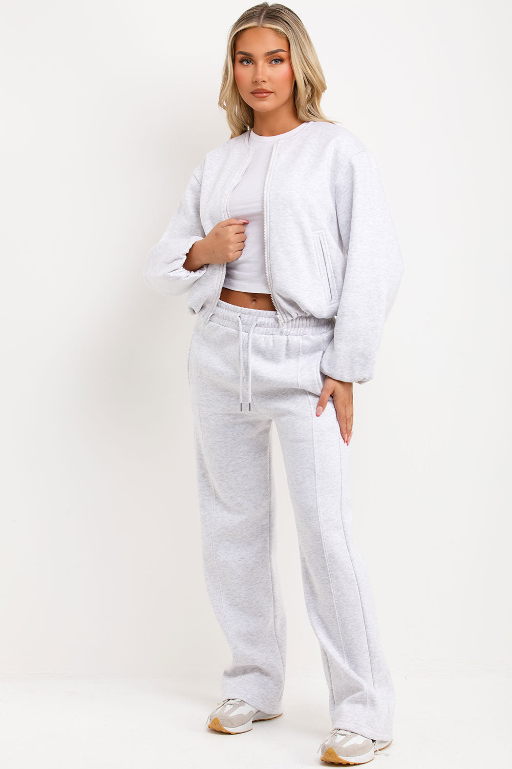 zara womens soft bomber jacket and joggers tracksuit set