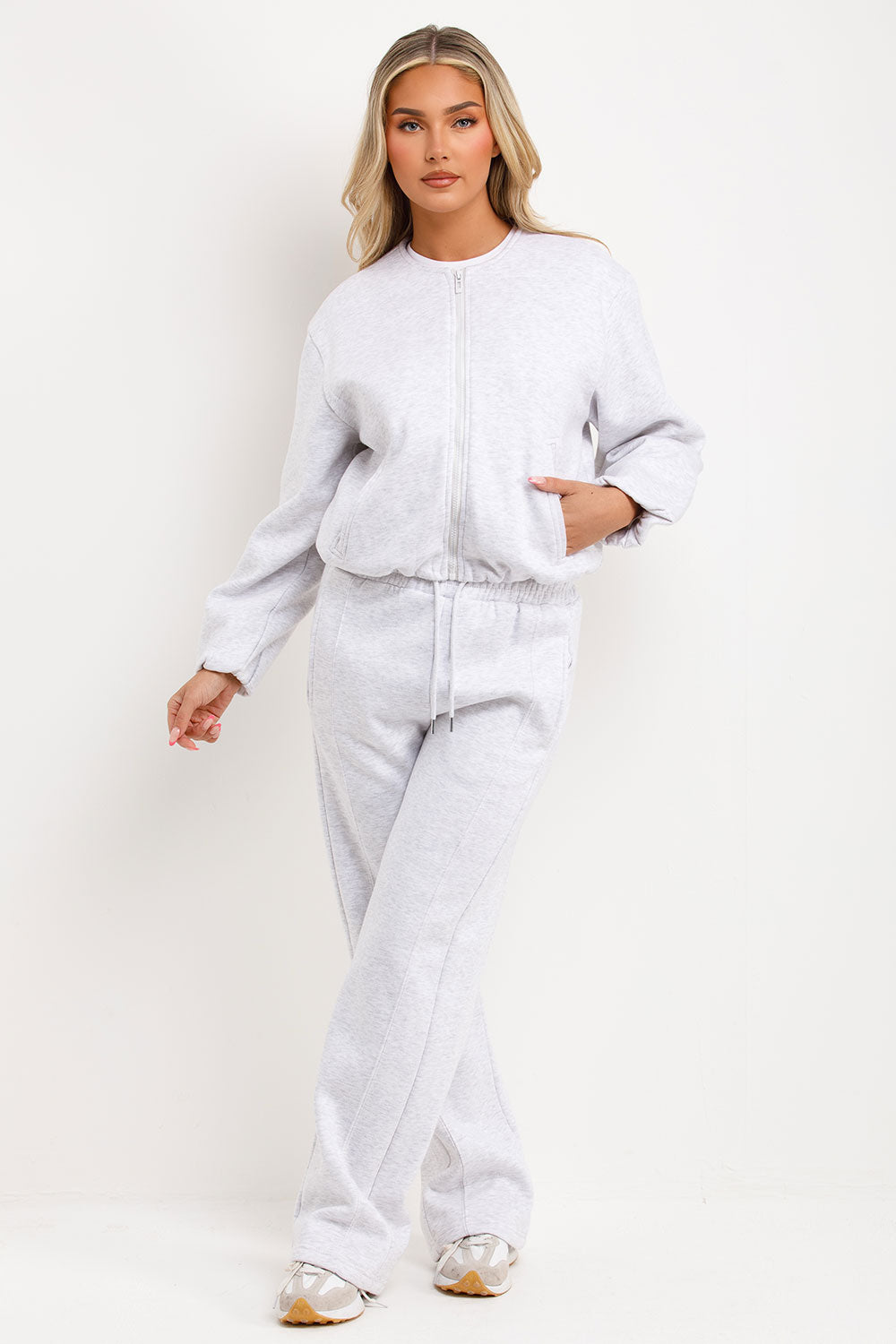 womens zara soft bomber jacket and joggers two piece loungewear tracksuit set