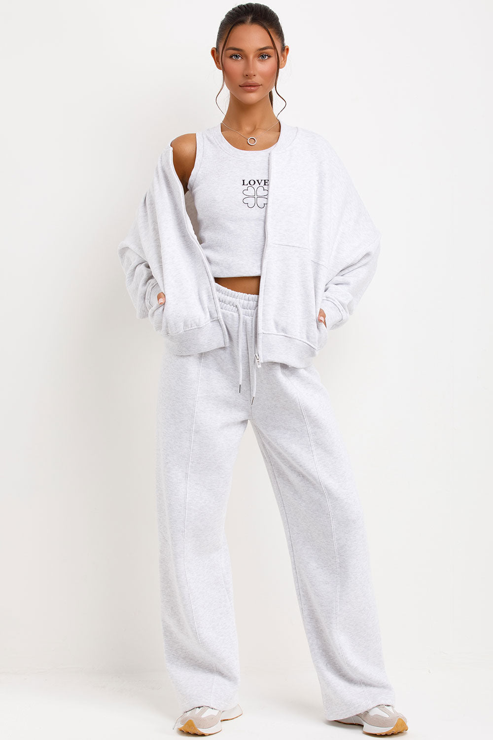 zara womens bomber sweatshirt straight leg joggers and top three piece set