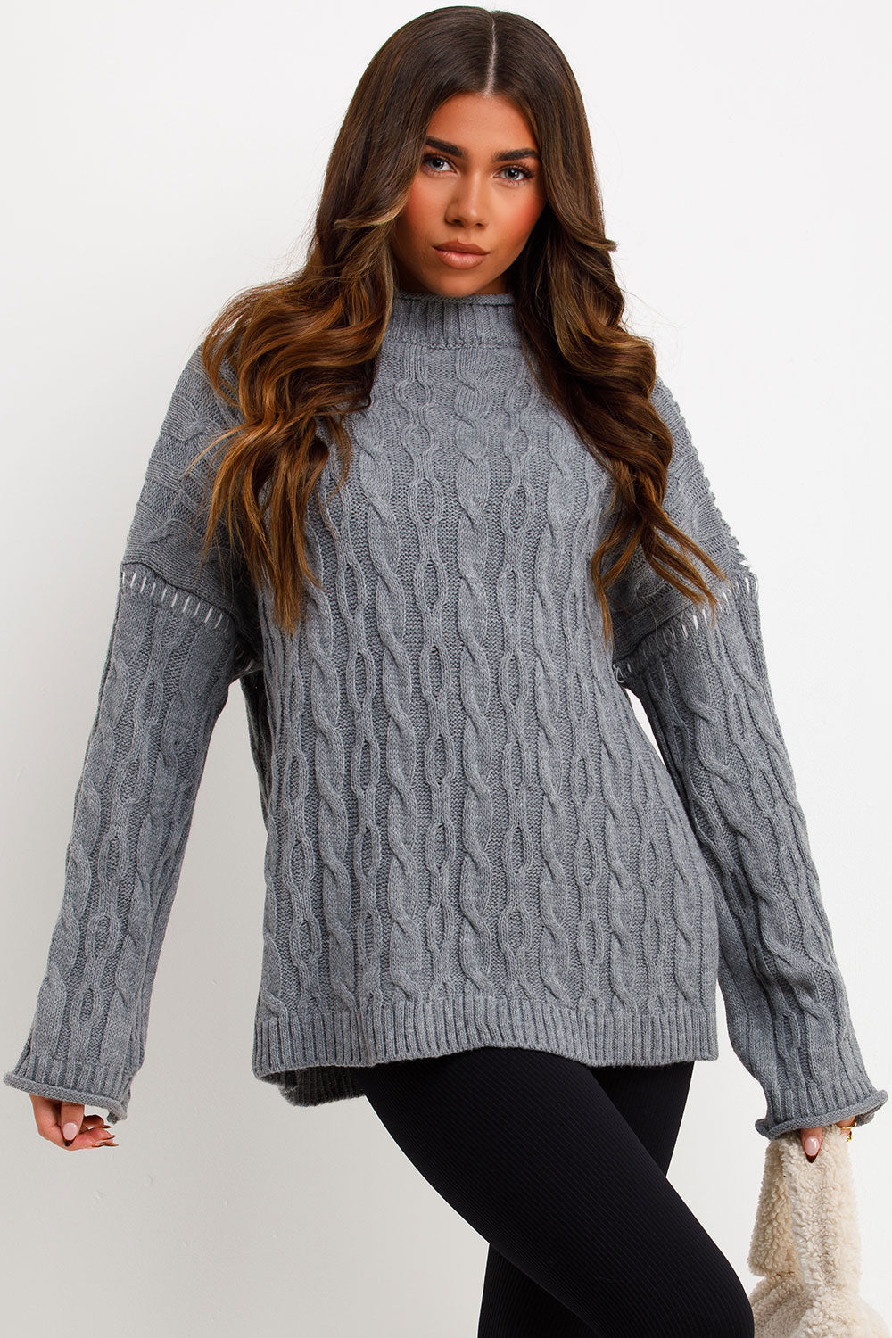 womens long sleeve knitted jumper with contrast stitches