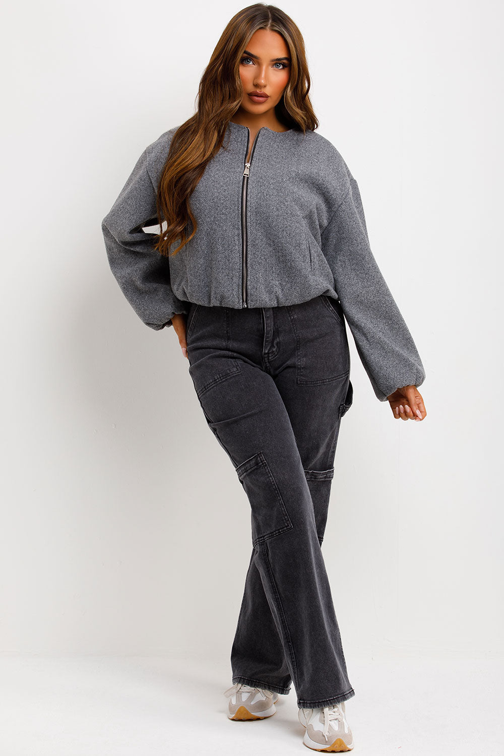 zara womens soft bomber jacket grey