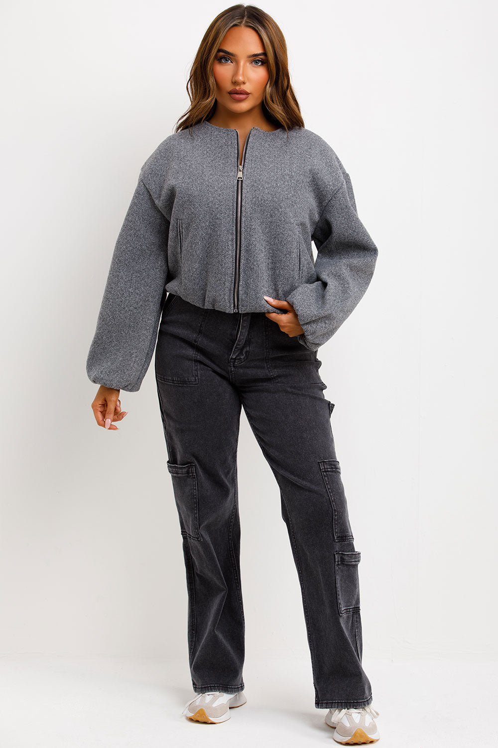 zara soft bomber jacket with elastic cuffs and elasticated hem zip fastening for womens