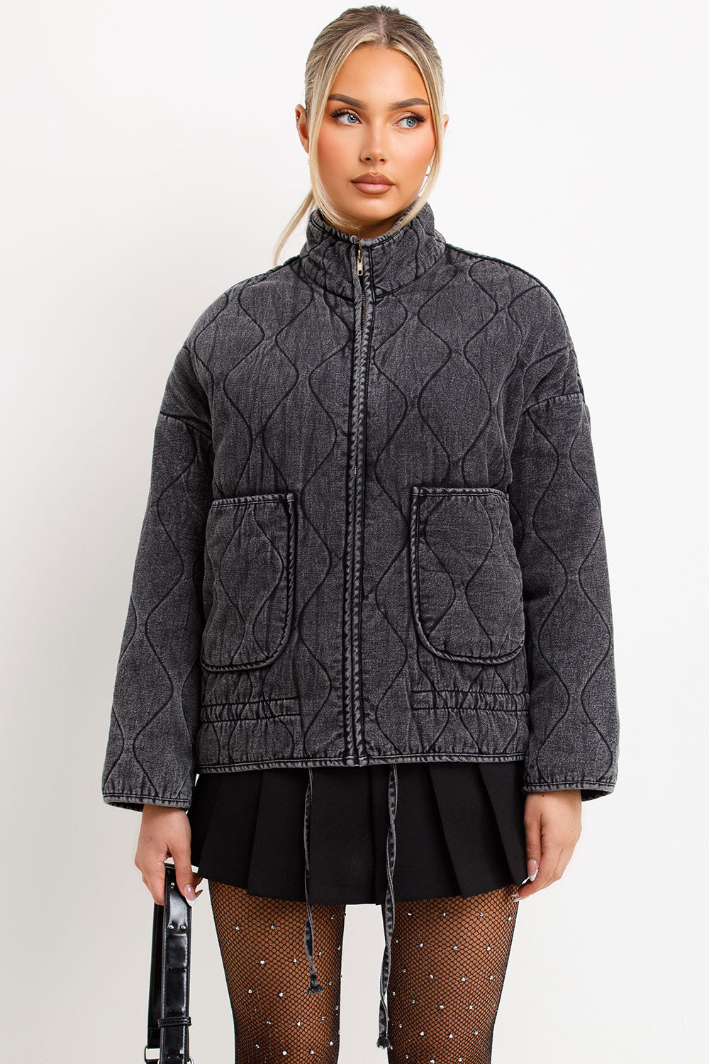 womens padded quilted cotton jacket with front pockets and drawstring hem zara uk
