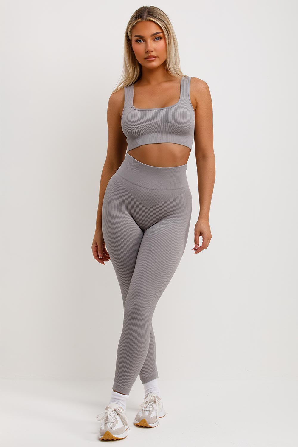 womens ribbed crop top and high waist leggings co ord set