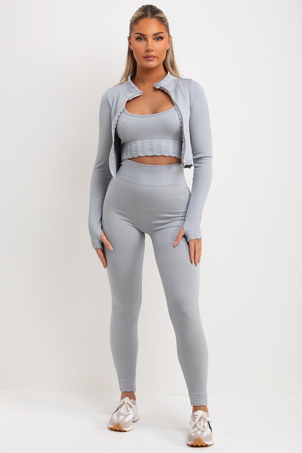 3 piece gym set womens grey