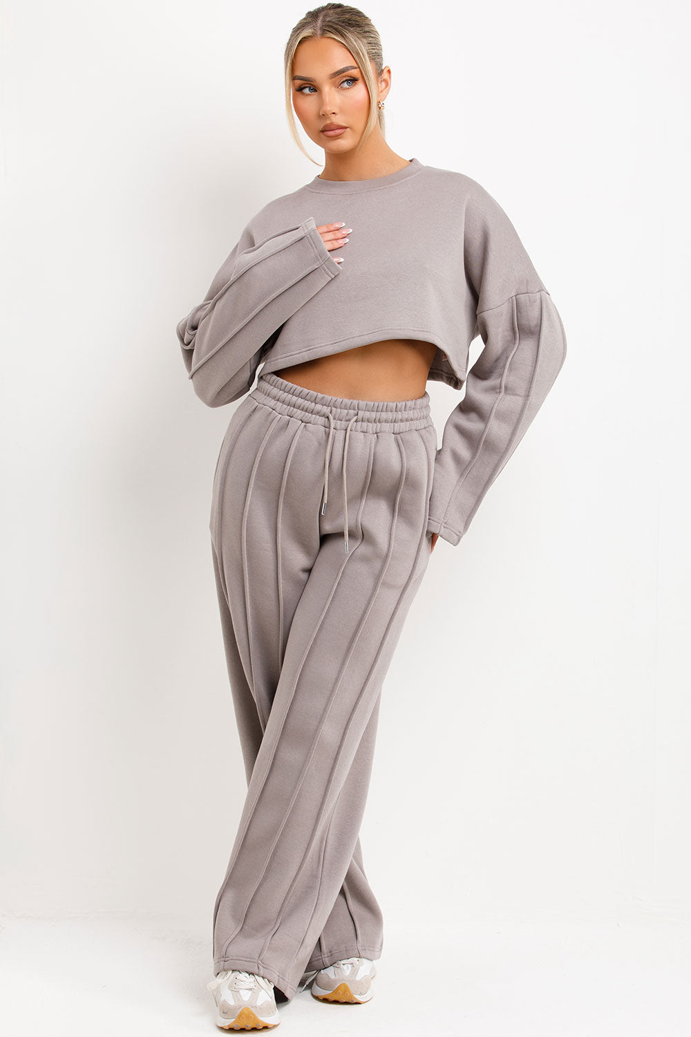 pintuck joggers and sweatshirt tracksuit lounge set
