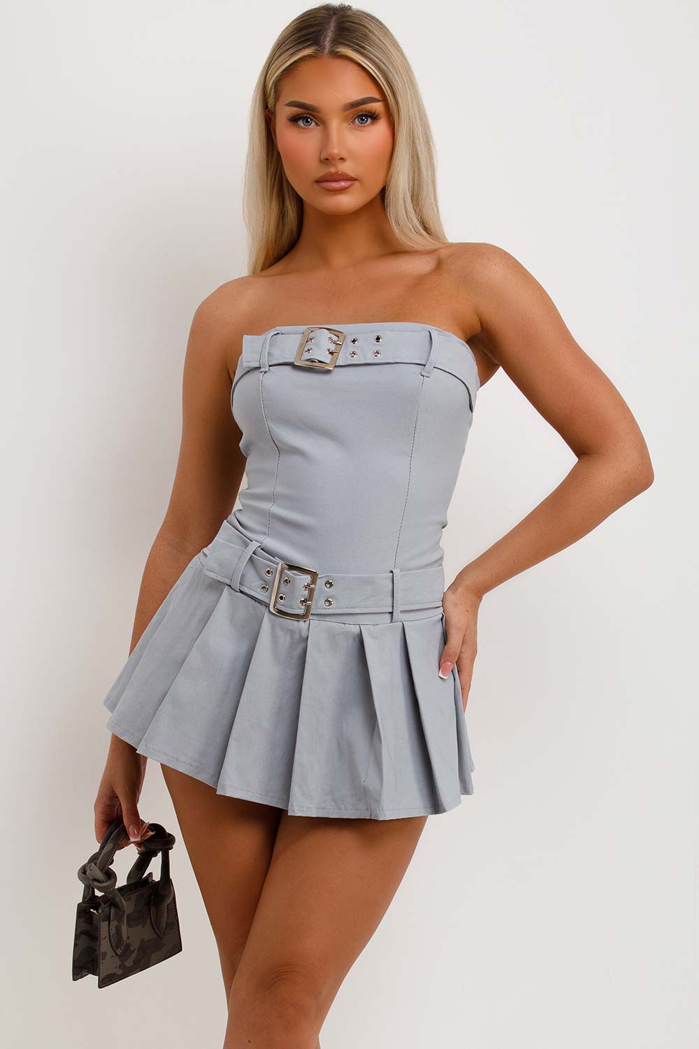 off shoulder woven bengaline belted skort dress going out summer outfit