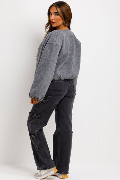 Zucca grey knit wool double pocket bomber jacket - womens S