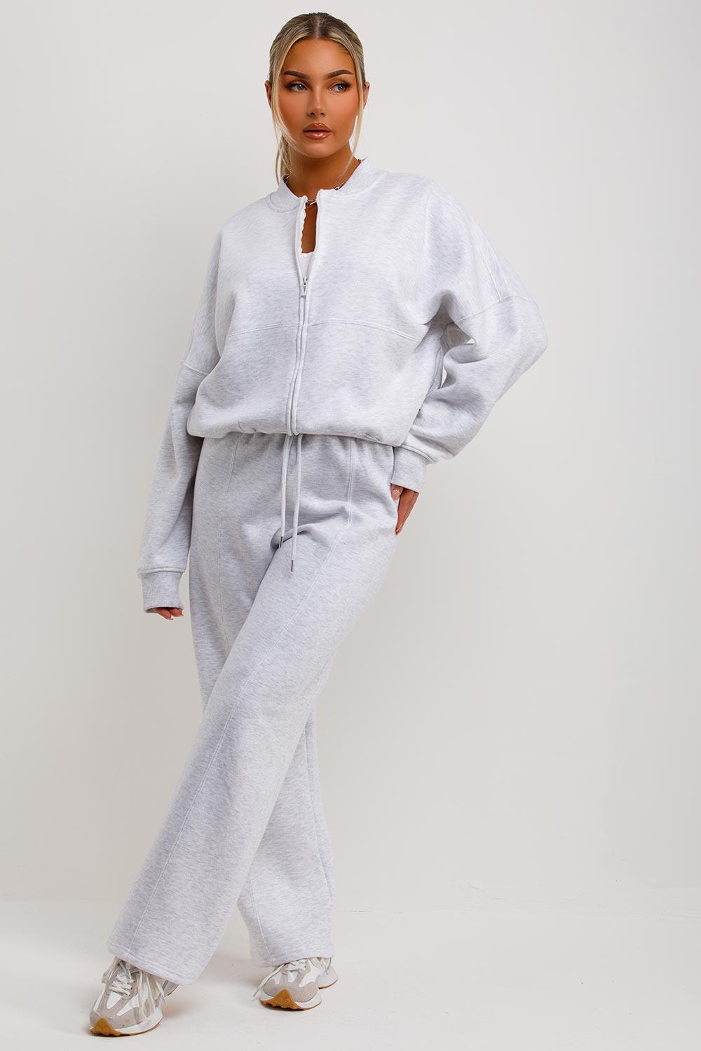 womens zara bomber sweatshirt and straight leg joggers loungewear set