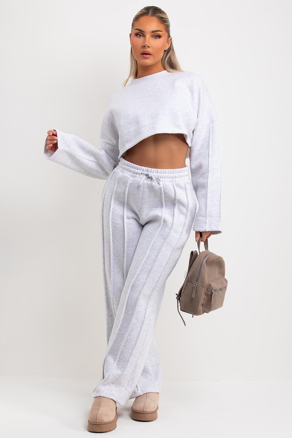 pintuck joggers and sweatshirt tracksuit lounge set