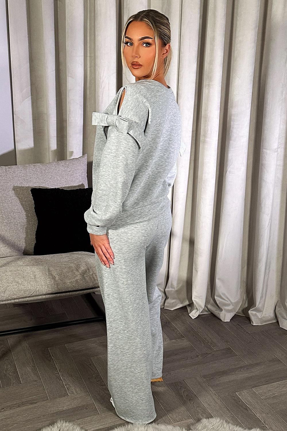 loungewear set with cut out shoulders and straight leg joggers