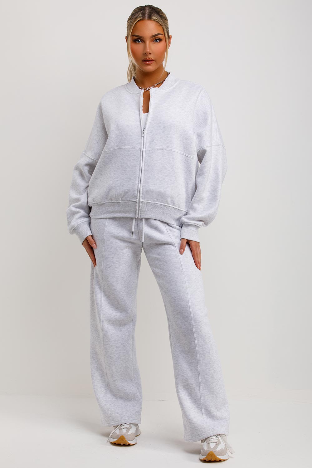 zara womens bomber sweatshirt and straight leg joggers lounge set tracksuit