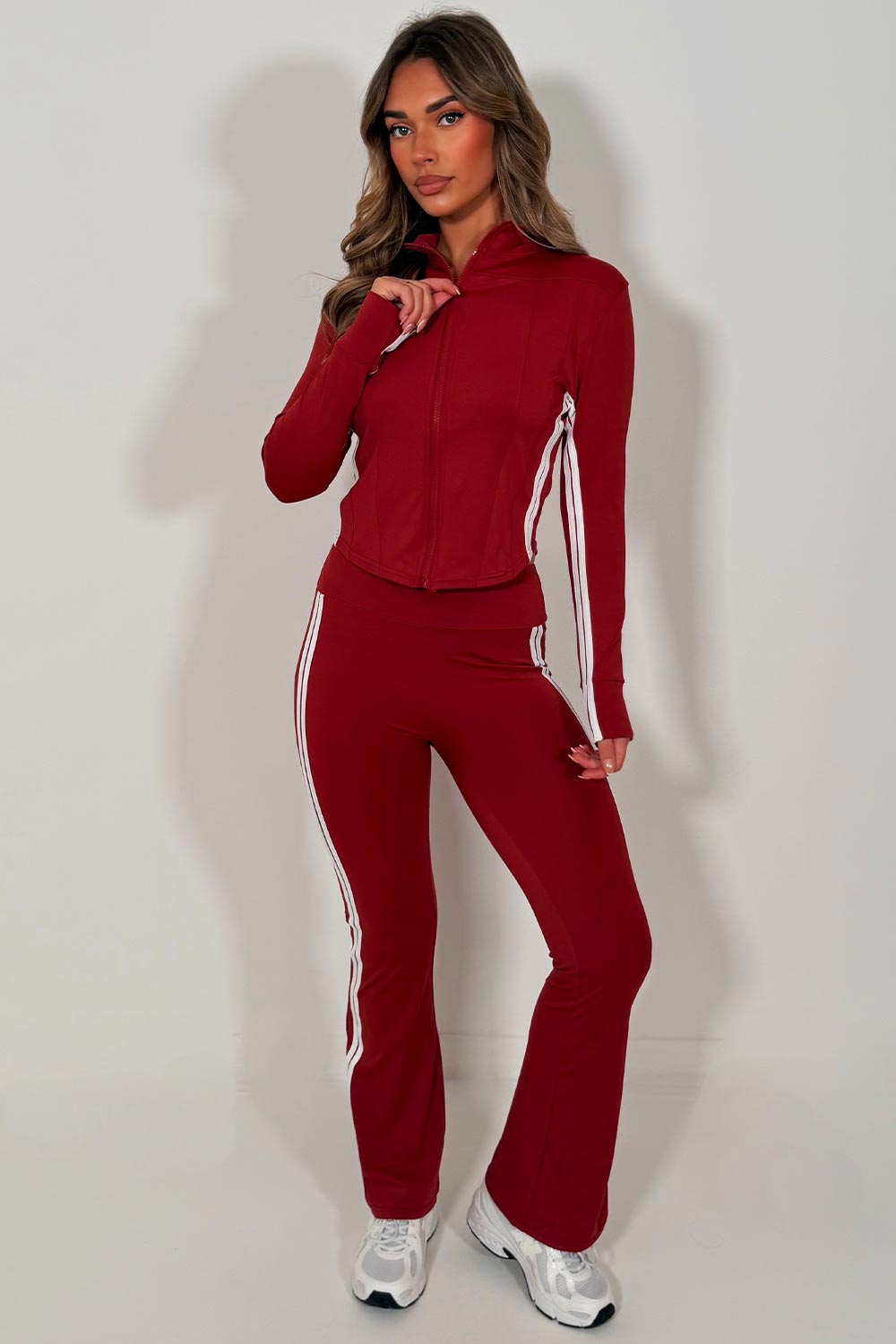 womens flare trousers and sports track jacket two piece matching set lululemon uk sale