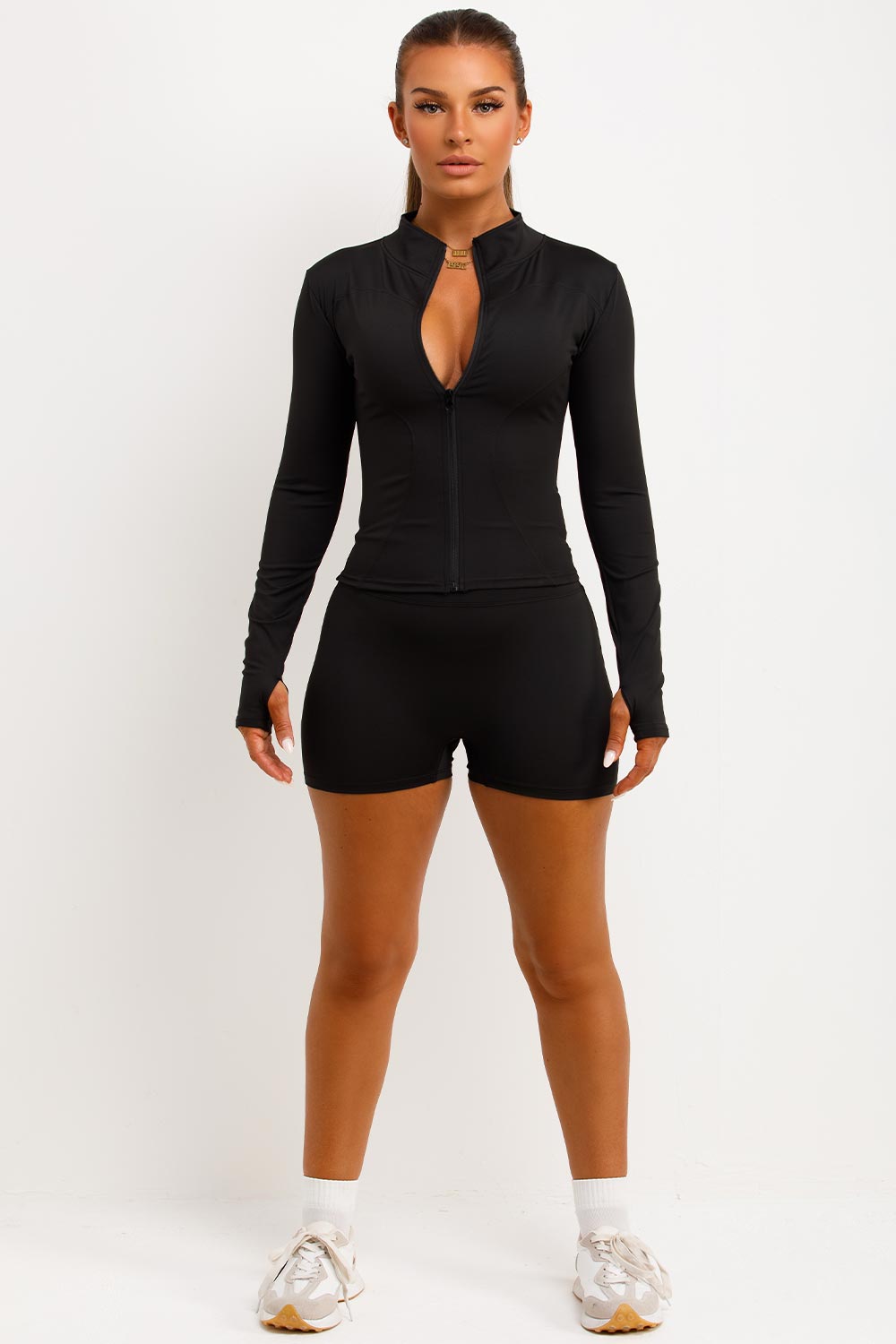 zip up sports jacket and scrunch bum shorts two piece set skims uk