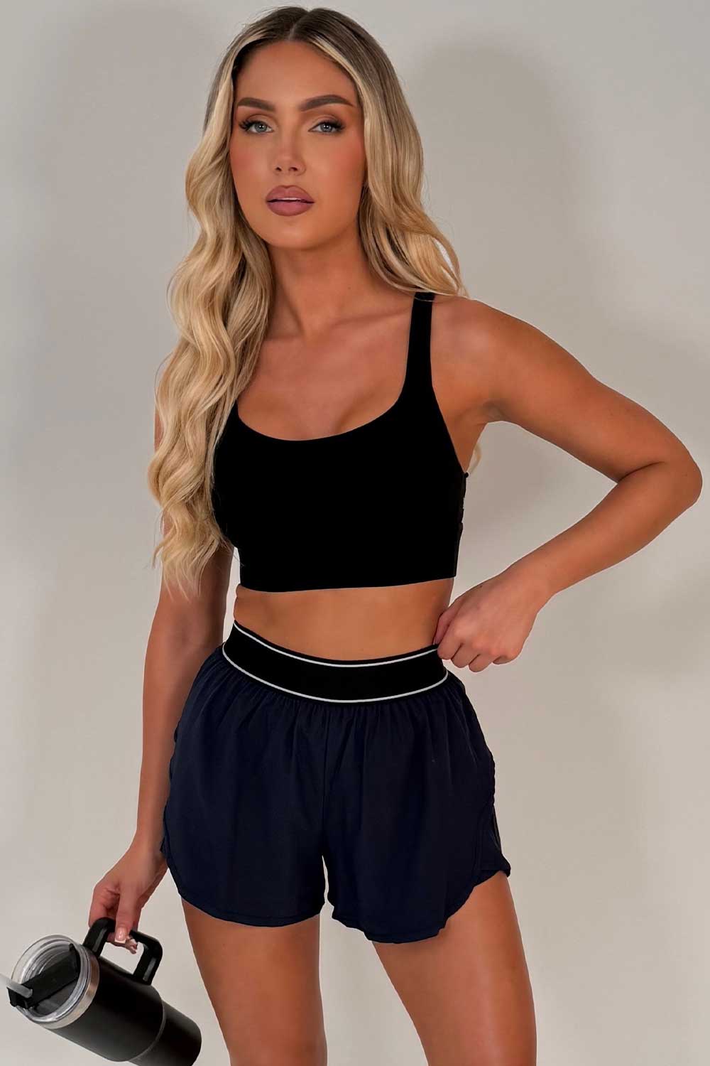 womens alo yoga running shorts navy styledup