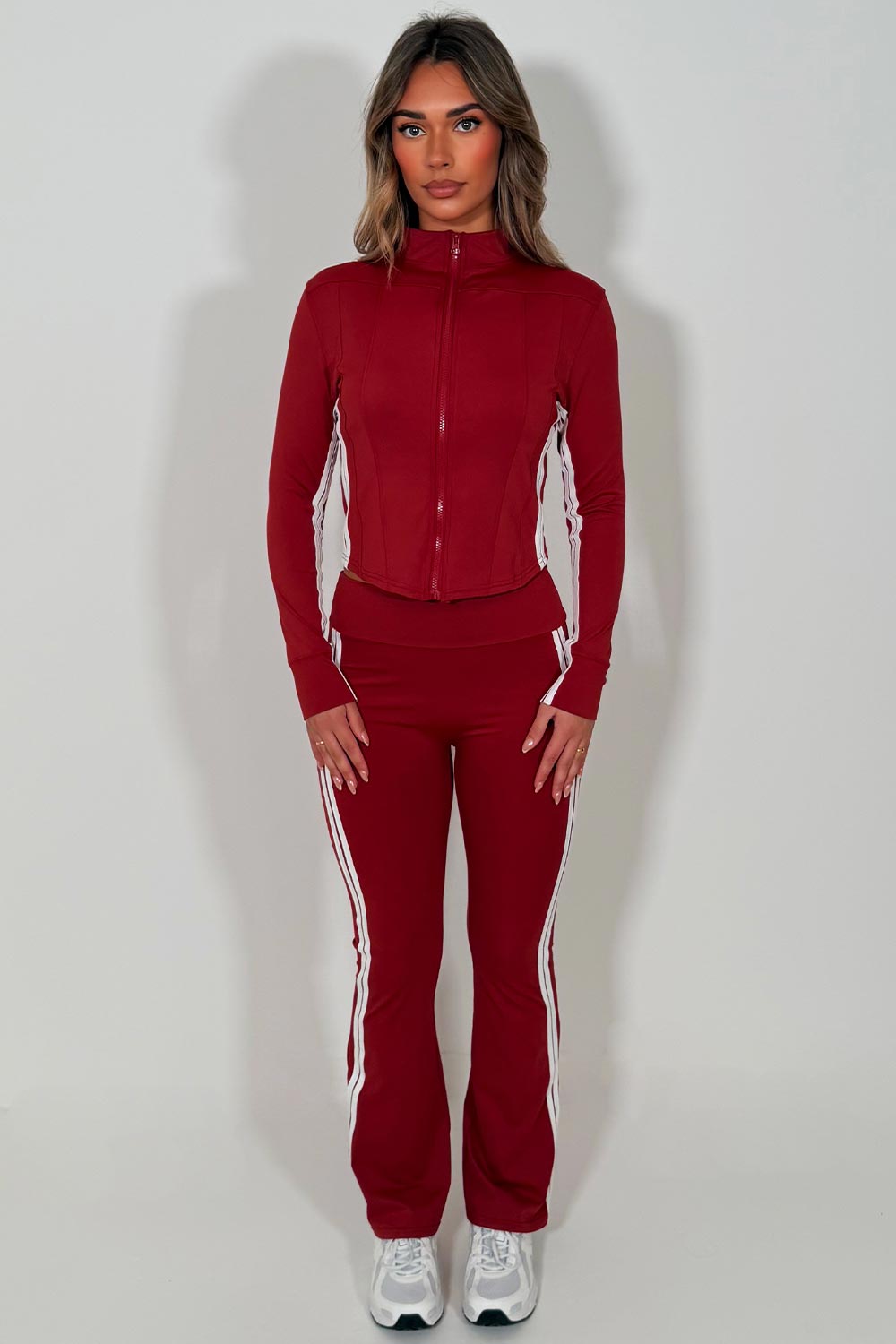 womens zip up tracksuit jacket and flare trousers two piece matching yoga set lululemon uk