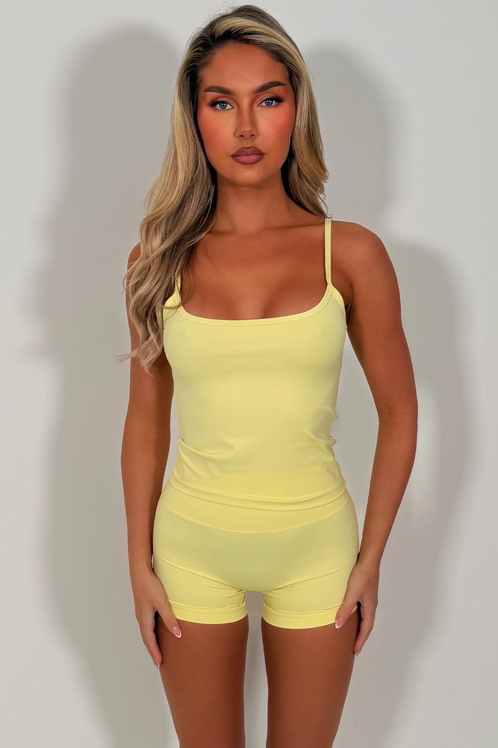 alo yoga shorts and tank top two piece matching set activewear for yoga pilates styledup uk sale