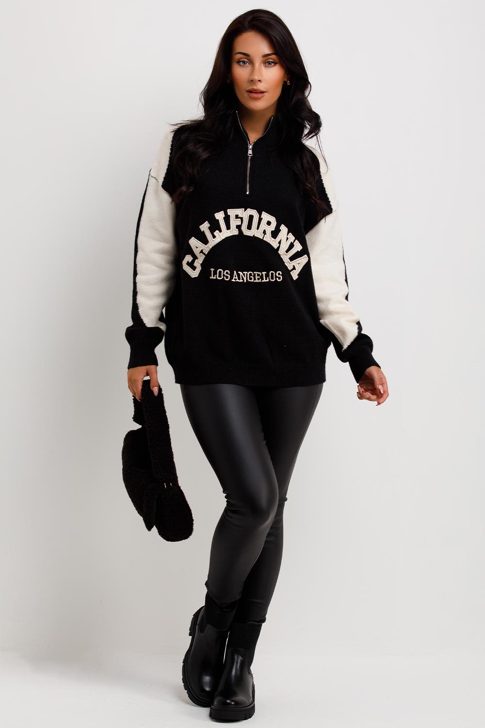 womens half zip knitted jumper beige