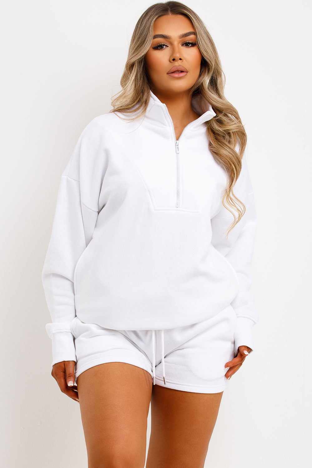 womens half zip sweatshirt and shorts tracksuit set