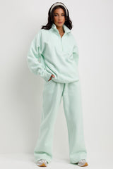 half zip sweatshirt and joggers tracksuit lounge set mint green airport outfit