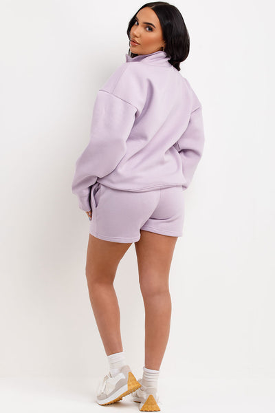 Buttery Touch Half-Zip Short Sleeve Sweatshirt and Elastic Waist Pocket Casual Shorts Set