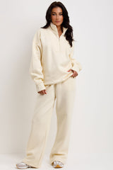 womens half zip sweatshirt and straight leg joggers loungewear co ord set airport outfit