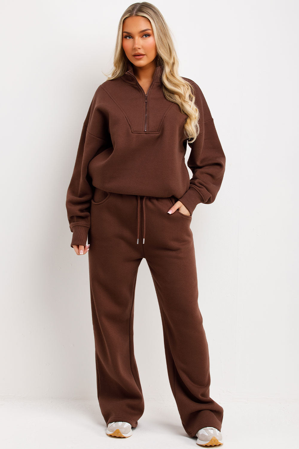 loungewear womens half zip sweatshirt and joggers set airport outfit styledup