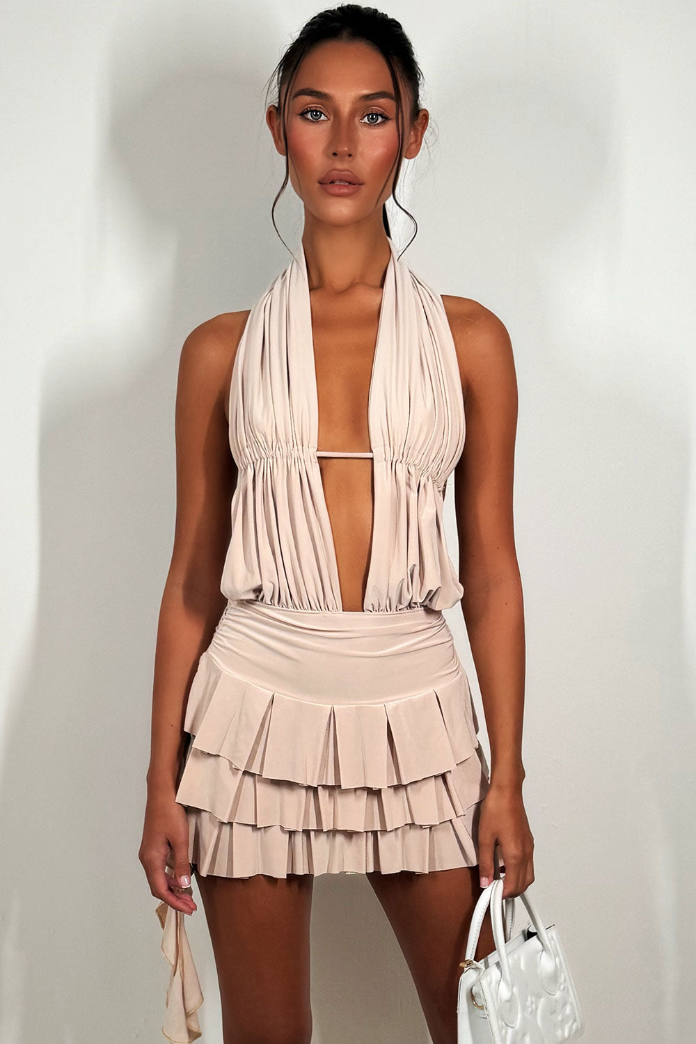 ruffle plunge neck mini dress festival holiday clothes