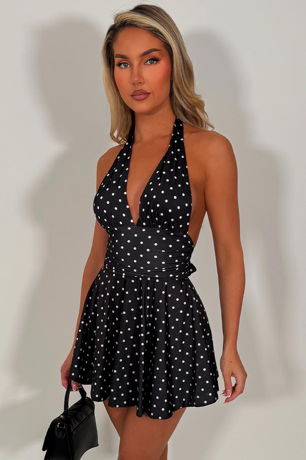 summer holiday polka dot mini dress styledup white fox uk