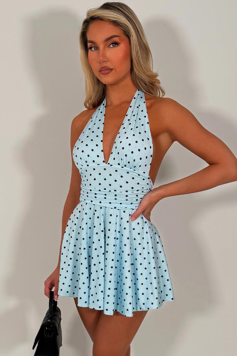 summer holiday polka dot mini dress styledup white fox uk