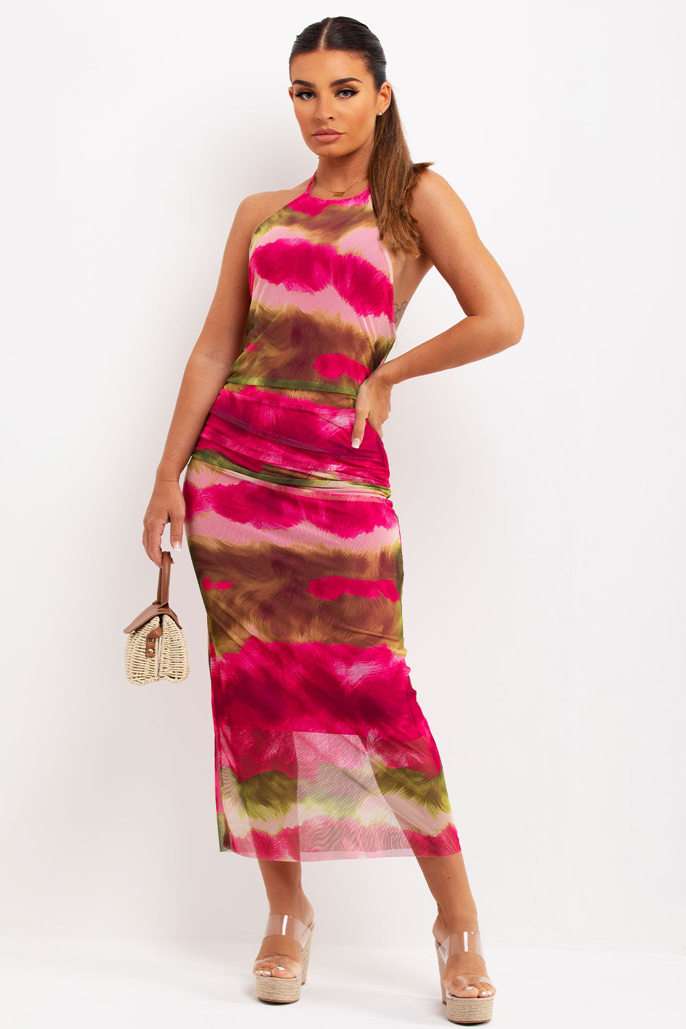 zara midi dress halter neck tulle