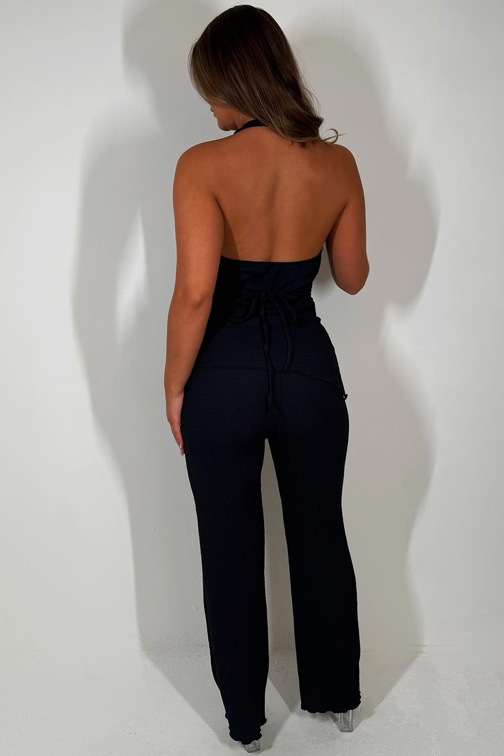 halter neck backless top and trousers two piece summer holiday outfit set zara womens uk