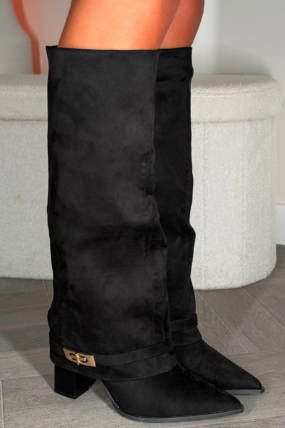 knee high black faux leather shark boots styledup uk