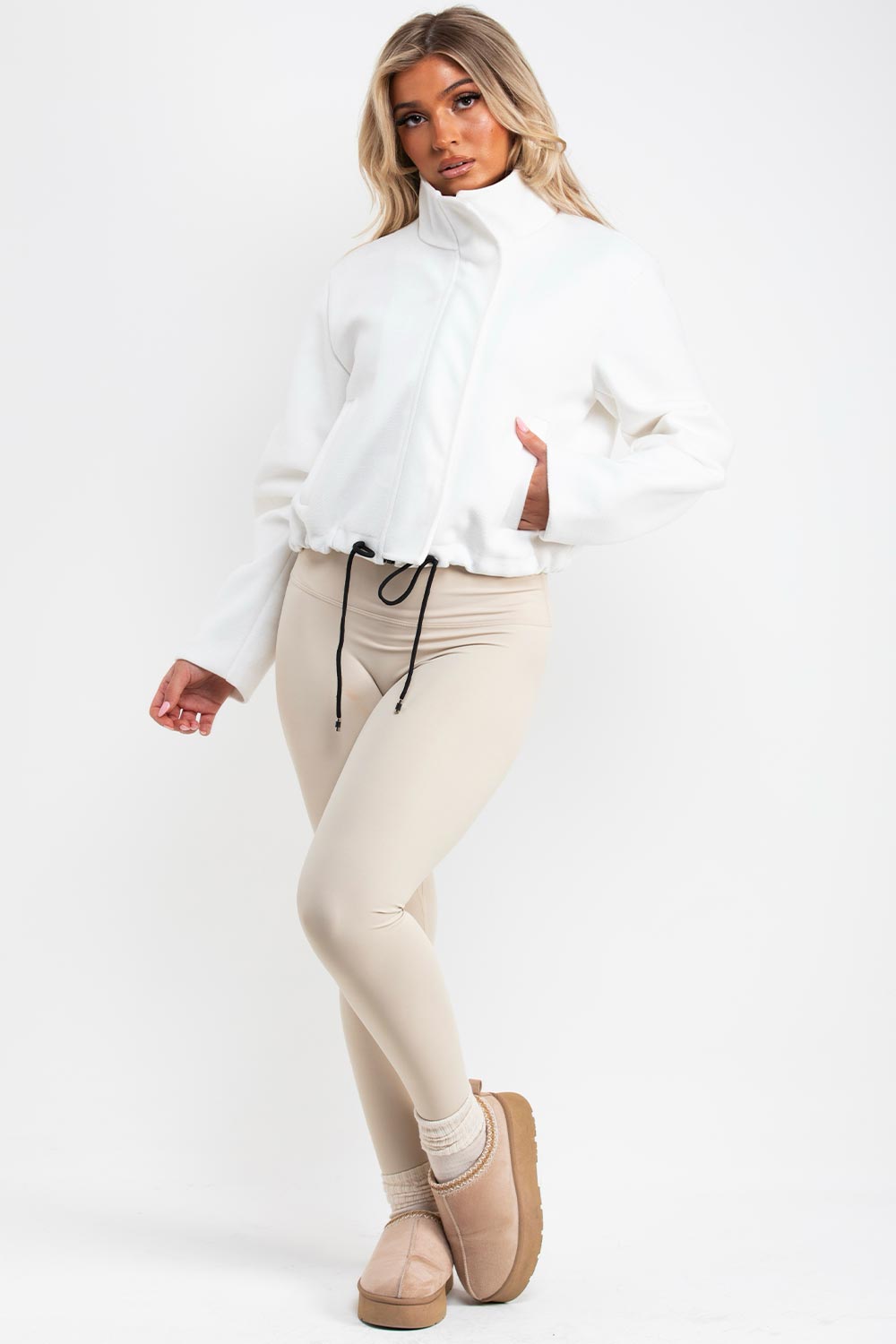womens funnel neck jacket with drawstring hem styledup uk