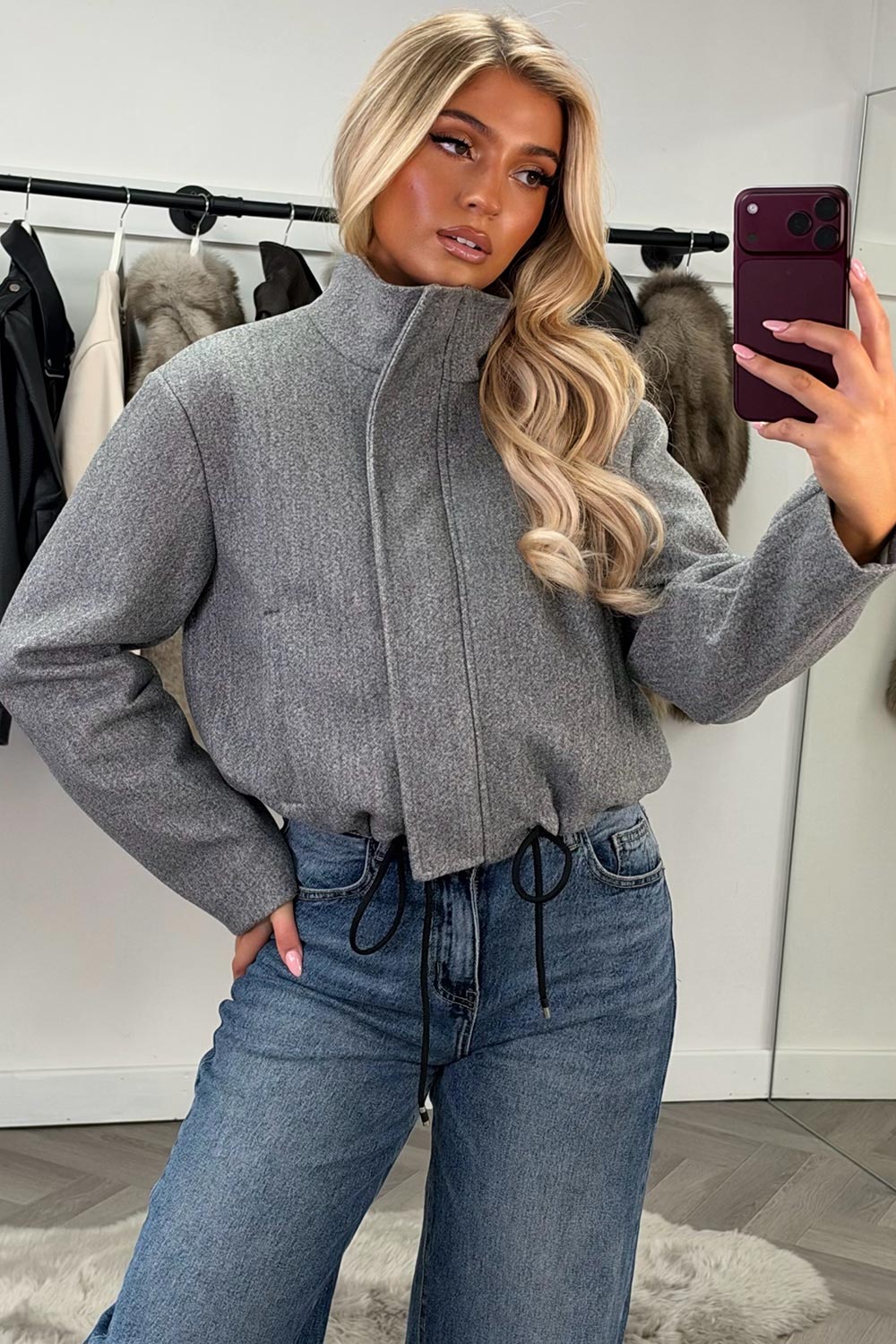 zara womens high neck grey bomber jacket funnel neck styledup uk