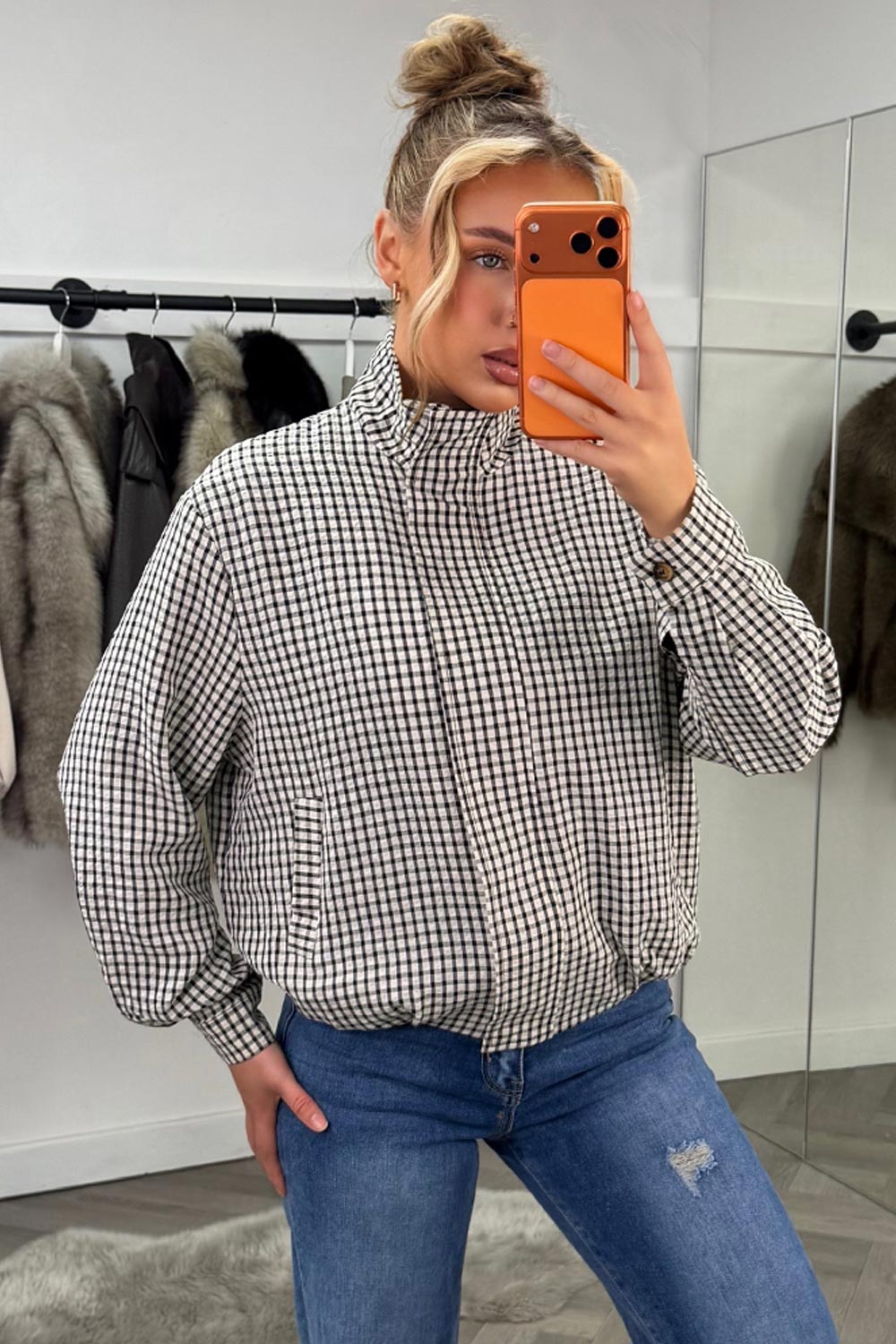 check print autumn jacket with long sleeves womens zara