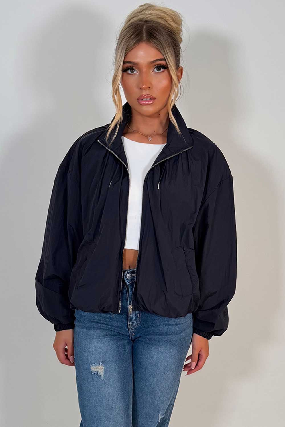 cernucci funnel neck jacket for womens in navy styledup uk